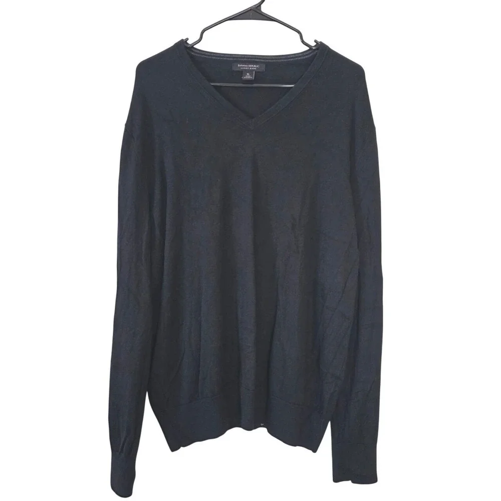Banana Republic Mens Luxury Blend Silk Cotton Cashmere V-Neck Sweater‎ Black XL
